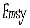 The image contains the word 'Emsy' written in a cursive, stylized font.