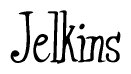   The image is of the word Jelkins stylized in a cursive script. 