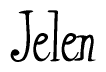 The image is of the word Jelen stylized in a cursive script.