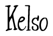 The image is of the word Kelso stylized in a cursive script.