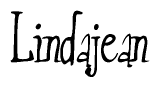 The image is a stylized text or script that reads 'Lindajean' in a cursive or calligraphic font.