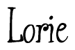 The image is of the word Lorie stylized in a cursive script.