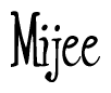The image contains the word 'Mijee' written in a cursive, stylized font.