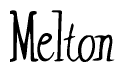 The image is of the word Melton stylized in a cursive script.