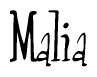 The image is of the word Malia stylized in a cursive script.