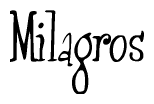 The image is a stylized text or script that reads 'Milagros' in a cursive or calligraphic font.