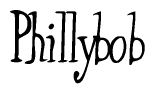 The image is a stylized text or script that reads 'Phillybob' in a cursive or calligraphic font.