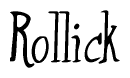 The image contains the word 'Rollick' written in a cursive, stylized font.