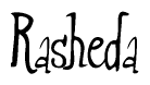 The image is of the word Rasheda stylized in a cursive script.