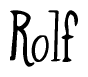 The image is of the word Rolf stylized in a cursive script.