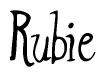 The image is of the word Rubie stylized in a cursive script.