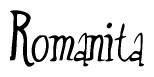   The image is of the word Romanita stylized in a cursive script. 