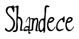 The image is a stylized text or script that reads 'Shandece' in a cursive or calligraphic font.
