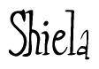 The image is of the word Shiela stylized in a cursive script.