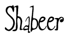 The image is of the word Shabeer stylized in a cursive script.