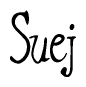The image contains the word 'Suej' written in a cursive, stylized font.
