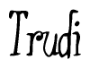 The image is a stylized text or script that reads 'Trudi' in a cursive or calligraphic font.