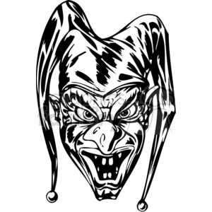 Black and white clipart of an evil clown face with a sinister expression, suitable for tattoo art or vinyl designs.