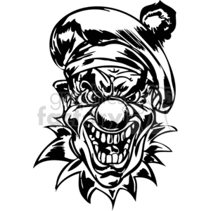 A black and white clipart image of an angry and menacing clown face, commonly associated with tattoo art styles.