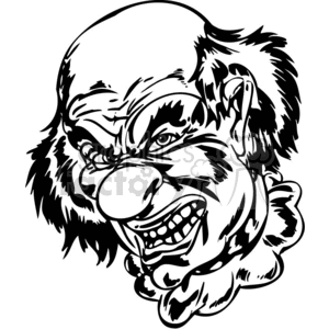 A black and white clipart illustration of an evil clown with a menacing expression, suitable for tattoo or vinyl art.