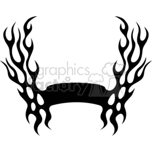 This clipart image features a symmetrical tribal flame tattoo design. It has a central horizontal band with stylized flames extending upwards and outwards from both sides.