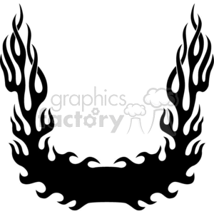 A black and white clipart image of a flame design forming a U-shape. The flames extend upwards and have a stylized, tribal appearance.