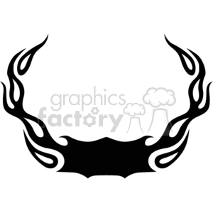 A black, symmetrical tribal flame clipart design forming a semi-circle shape.