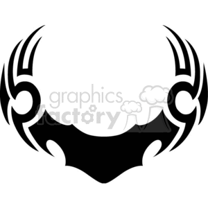 A black tribal tattoo design with curved shapes and symmetrical patterns.