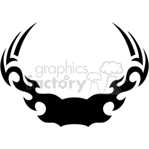 A black tribal tattoo design featuring symmetrical, abstract shapes forming a crest-like pattern.