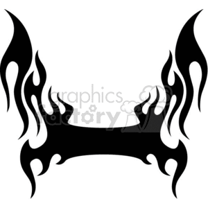 A symmetrical black tribal tattoo design featuring stylized flames or abstract elements extending upwards and outwards from a central horizontal band.