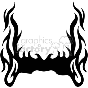 A black tribal flame tattoo design with symmetrical, sharp flame patterns rising upwards.