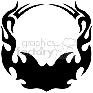 This clipart image features a circular flaming emblem or wreath with curved, flame-like shapes pointing inward. The design is bold and symmetrical, creating a striking visual effect.