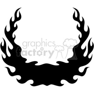 A black silhouette of a flaming tribal design forming an open circular shape.