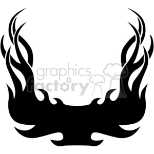 Black tribal flame tattoo design on a white background, featuring symmetrical, stylized flame shapes.