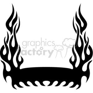 A black and white clipart image featuring stylized flame designs forming a symmetrical pattern around an oval base.