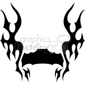 A black tribal tattoo design featuring flame-like elements symmetrically arranged.