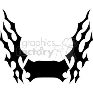 An abstract black tribal tattoo design with symmetrical flame-like patterns extending outward.