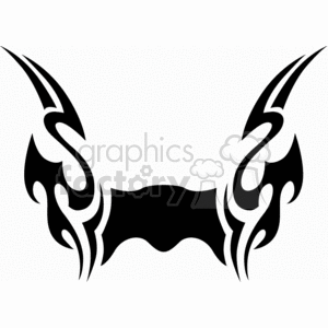 A black tribal tattoo design with symmetrical, flame-like patterns extending upward and outward on both sides.