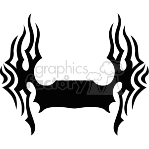 A black tribal flame design with a central blank area, suitable for tattoos, logos, or decorative elements.