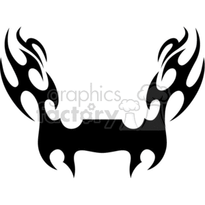 Black tribal flame clipart design with symmetrical curved shapes resembling flames or wings.