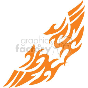 An orange abstract tribal flame design featuring flowing curves and sharp edges.