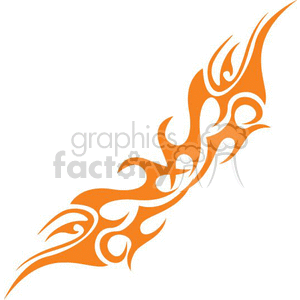 An orange abstract tribal tattoo design with flowing, curved lines and intricate patterns.