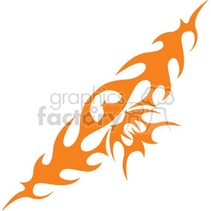 An orange tribal flame clipart design with spiky, curving shapes arranged in an elongated, diagonal pattern.