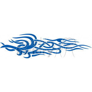 A blue, abstract tribal tattoo design featuring flowing, intertwined patterns.