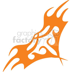 An abstract orange tribal flame design with elongated and curved shapes.