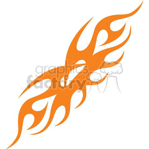 An orange tribal flame design clipart with flowing, abstract shapes in a symmetrical pattern, resembling flames or fire decoration.