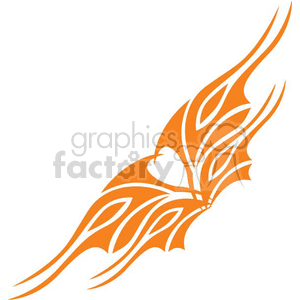 An orange tribal-style butterfly clipart design featuring intricate patterns with elongated shapes and curves.