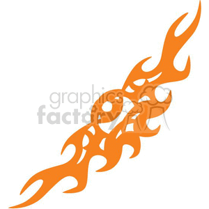 An orange tribal flame tattoo design in a diagonal orientation featuring intricate, fiery patterns.
