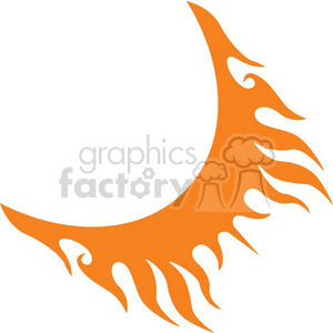 Clipart of an orange flame crescent design with stylized flame patterns curving towards the center.