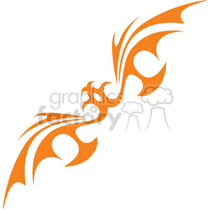 An orange tribal tattoo design featuring stylized wings and flowing abstract patterns.